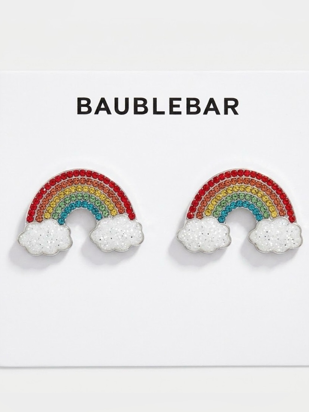 NIB BaubleBar Rainbow Crystal Cloud Stud Earrings Colorful Statement